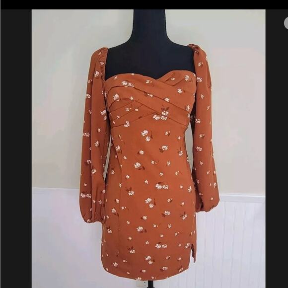 Abercrombie & Fitch Rust Floral Long Sleeve Mini Dress - Picture 1 of 16